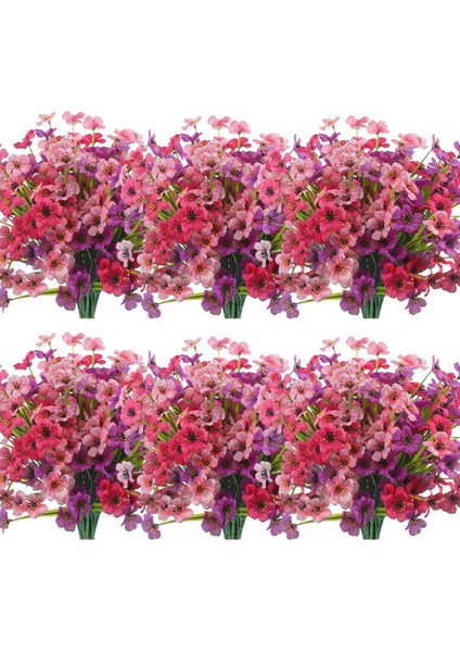 Yapay Açık Bitkiler ve Çiçekler 12 Demet Ev Dekorasyonu Için Uv Dirençli Çiçekler Pembe Mor Fuşya (Yurt Dışından)