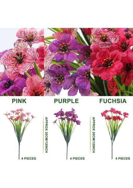 Yapay Açık Bitkiler ve Çiçekler 12 Demet Ev Dekorasyonu Için Uv Dirençli Çiçekler Pembe Mor Fuşya (Yurt Dışından) fiyatları