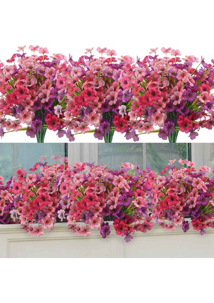 Yapay Açık Bitkiler ve Çiçekler 12 Demet Ev Dekorasyonu Için Uv Dirençli Çiçekler Pembe Mor Fuşya (Yurt Dışından) modelleri