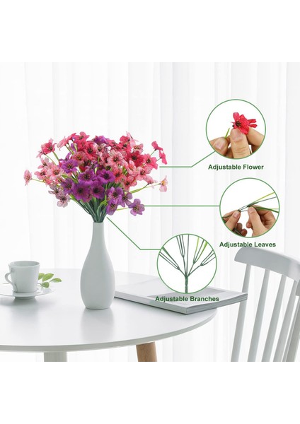 Yapay Açık Bitkiler ve Çiçekler 12 Demet Ev Dekorasyonu Için Uv Dirençli Çiçekler Pembe Mor Fuşya (Yurt Dışından) fırsatları