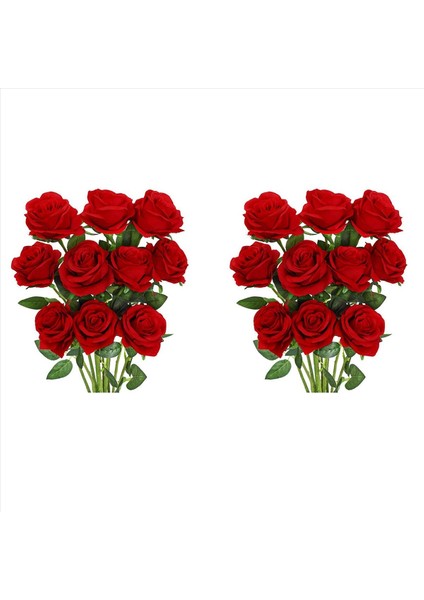 Yapay Gül Çiçek Kırmızı Ipek Gülleri Kök Çiçekler Buket Buket Düğün Ev Dekoru Paket 20 (Kırmızı) (Yurt Dışından)