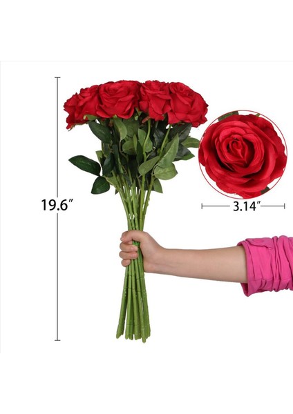 Yapay Gül Çiçek Kırmızı Ipek Gülleri Kök Çiçekler Buket Buket Düğün Ev Dekoru Paket 20 (Kırmızı) (Yurt Dışından) fiyatları