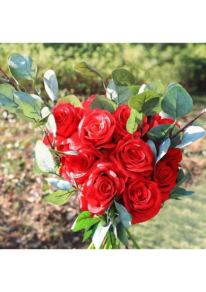 Yapay Gül Çiçek Kırmızı Ipek Gülleri Kök Çiçekler Buket Buket Düğün Ev Dekoru Paket 20 (Kırmızı) (Yurt Dışından) indirimleri
