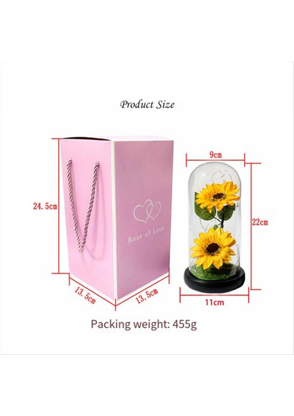 Kadınlar Için Ayçiçeği Hediyeleri LED Şeritli Cam Kubbede Yapay Ayçiçeği Doğum Günü Anneler Günü Sevgililer Günü Hediyesi (Yurt Dışından)