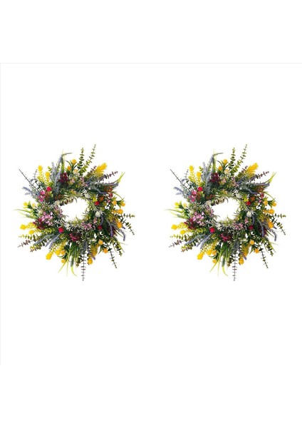 2x Bahar Çelenkleri Ön Kapı Için 18 Inç Dışarıda Yaz Çiçekleri Hava Durumu Yeşillik Tüm Mevsimler Yuvarlak Çelenkler (Yurt Dışından)