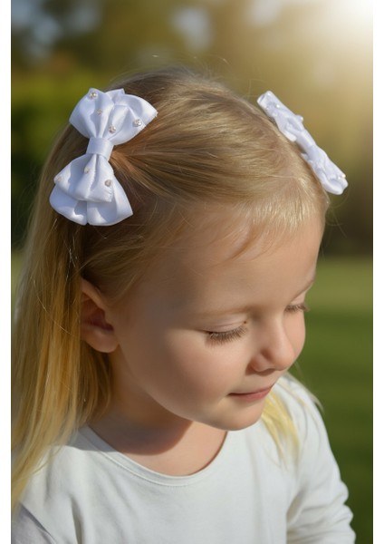 Taşlı Fiyonklu Kız Çocuk Okul Tokası 2li