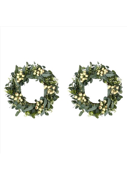 Ön Kapı Için 2x 20 Inç Çelenk Ön Kapı Için Bahar Çelenkleri Için Yeşil Okaliptüs Çelenk Kır Çiçekleri ile Çelenk (Yurt Dışından)