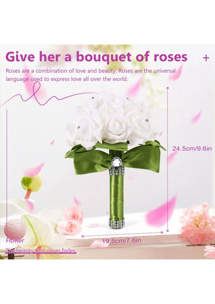 2x Güzel Düğün Buket Gelin Nedime Çiçek Yapay Çiçek Gül Buket Beyaz Gelin Buketler-Yeşil Kurdele (Yurt Dışından) fırsatları