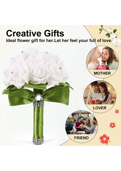 2x Güzel Düğün Buket Gelin Nedime Çiçek Yapay Çiçek Gül Buket Beyaz Gelin Buketler-Yeşil Kurdele (Yurt Dışından) indirimleri