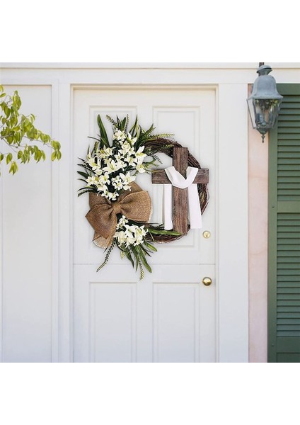 Paskalya Çelenk Kapısı Haç ile Dekorasyon Ön Kapı Dekoru Için Buket Çelenk Simülasyon Bitki Çiçeği Bir (Yurt Dışından) fiyatları