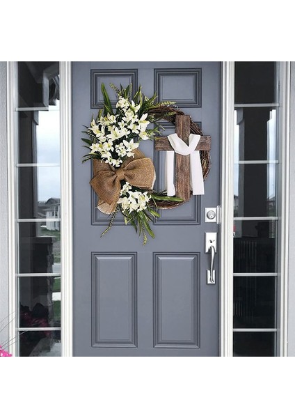 Paskalya Çelenk Kapısı Haç ile Dekorasyon Ön Kapı Dekoru Için Buket Çelenk Simülasyon Bitki Çiçeği Bir (Yurt Dışından) indirimleri