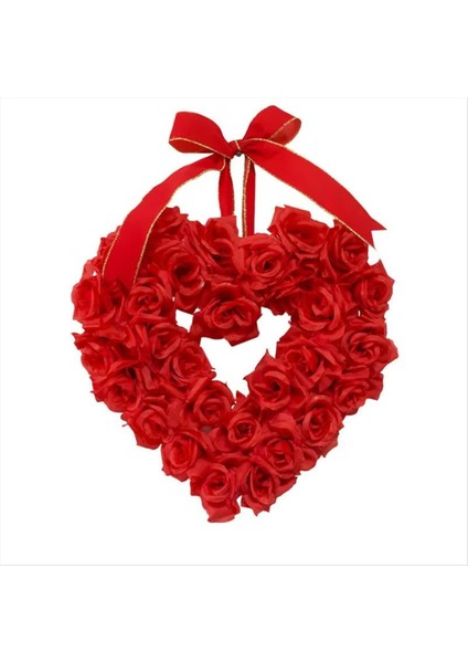 Çiçek Çelenk Sarkan Sevgililer Günü Dekorasyonu 40 cm Giriş Için Bowtie Dekorasyonu ile Güzel Kırmızı Çiçek Çelenk (Yurt Dışından)