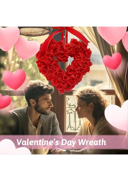Çiçek Çelenk Sarkan Sevgililer Günü Dekorasyonu 40 cm Giriş Için Bowtie Dekorasyonu ile Güzel Kırmızı Çiçek Çelenk (Yurt Dışından) fiyatları
