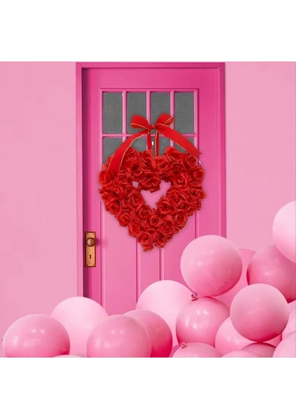 Çiçek Çelenk Sarkan Sevgililer Günü Dekorasyonu 40 cm Giriş Için Bowtie Dekorasyonu ile Güzel Kırmızı Çiçek Çelenk (Yurt Dışından) modelleri