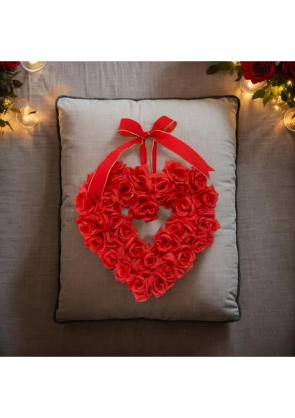 Çiçek Çelenk Sarkan Sevgililer Günü Dekorasyonu 40 cm Giriş Için Bowtie Dekorasyonu ile Güzel Kırmızı Çiçek Çelenk (Yurt Dışından) indirimleri