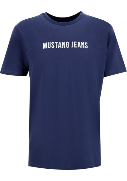 Bisiklet Yaka Baskılı Indigo Erkek T-Shirt M5WM-TST1585