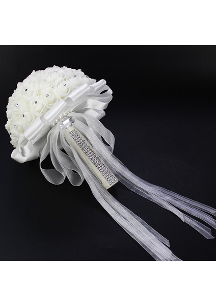 Beyaz Rhinestone Şerit Gelin Düğün Buketi El Yapımı Yapay Çiçekler Düğün Nedime Buketleri (Yurt Dışından) modelleri