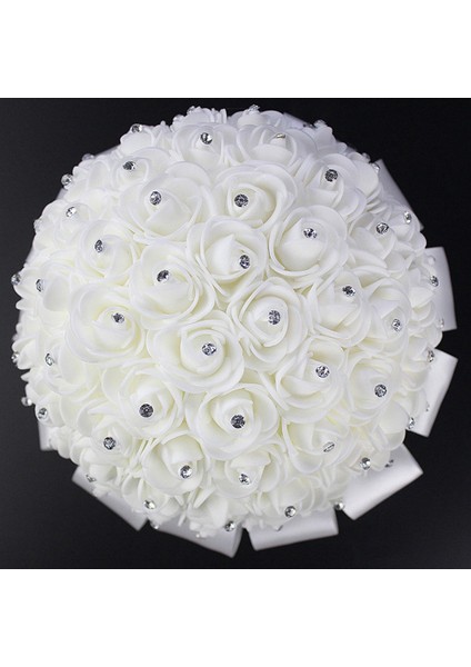 Beyaz Rhinestone Şerit Gelin Düğün Buketi El Yapımı Yapay Çiçekler Düğün Nedime Buketleri (Yurt Dışından) fırsatları