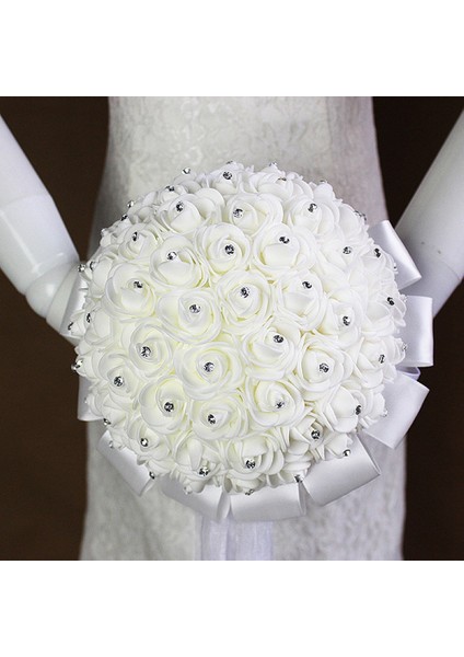 Beyaz Rhinestone Şerit Gelin Düğün Buketi El Yapımı Yapay Çiçekler Düğün Nedime Buketleri (Yurt Dışından) indirimleri