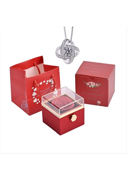 Kolye Gravür ve Gül Kız Arkadaşı Için Özelleştirilmiş Kolye ile Ebedi Doğal Gül Kutusu (Yurt Dışından)