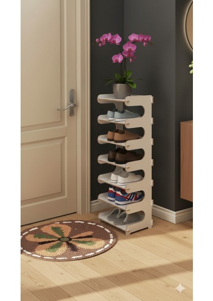 Modern Beyaz 7 Raflı Çok Amaçlı Düzenleyici Raf | Hol ve Antreler Için Ideal Mdflam,