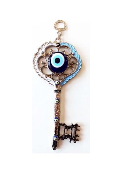 Gümüş Kaplama Nazar Boncuklu Beyaz Ve Mavi Nostaljik Anahtar Şekilli Duvar Süsü fiyatları