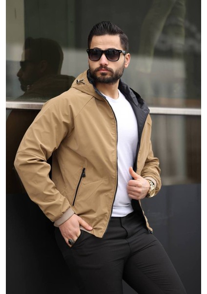 Kapüşonlu, Standart Fit, Suya Karşı Dayanıklı, Fermuarlı, Ribanalı Yağmurluk USE211