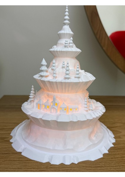 Işıklı Kış Köyü Dağ Dekoru – 3D Tasarım LED Işıklı Yeni Yıl Süsü (Beyaz) modelleri