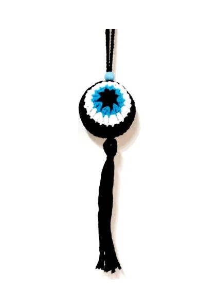 Nazar Boncuğu Desenli Püsküllü Orlon İpten Siyah Araba Süsü