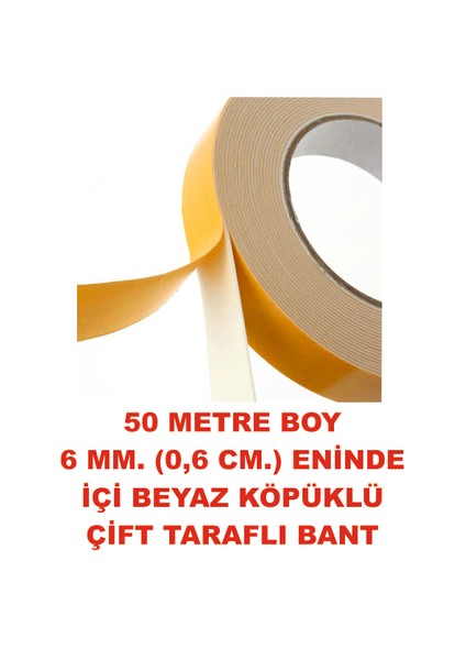 Çift Taraflı Köpük Bant 50 M. Uzunlukta 06 mm Eninde