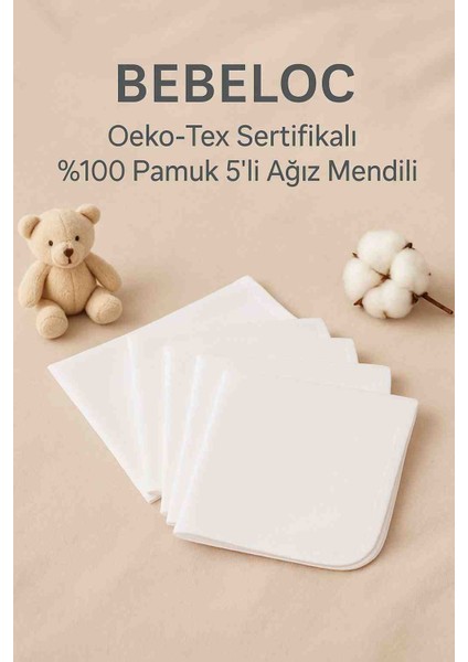 Bebek Ağız Mendili Beyaz Oeco-Tex Sertifikalı %100 Pamuk 5'li