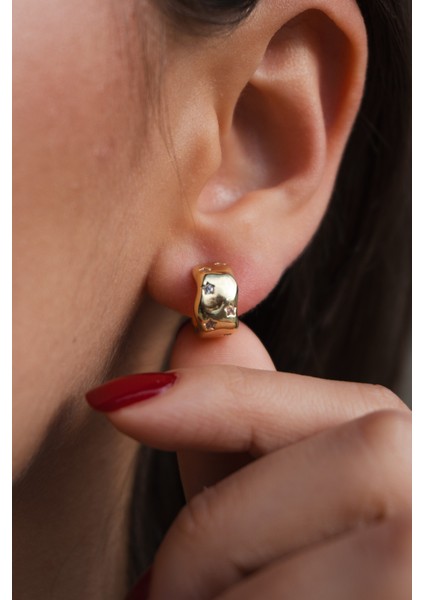 Zirkon Taşlı Yıldızlı Minimal Çelik Küpe