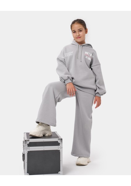 Kız Çocuk Baskılı Oversize Kışlık Eşofman Takımı