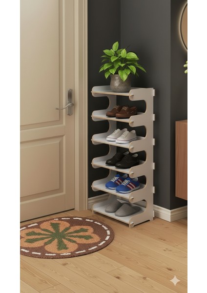 Çok Amaçlı Beyaz 6 Raflı Düzenleyici Raf | Yüksek (86 Cm) ve Sağlam Mdflam Yapı