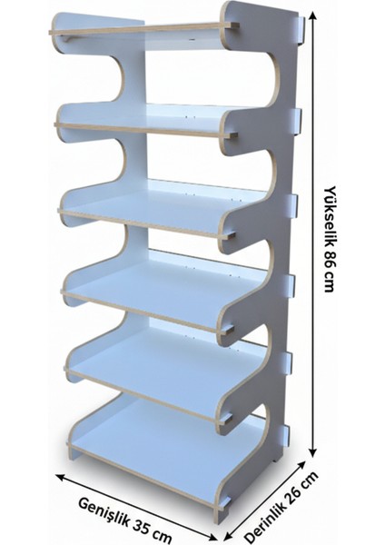 Çok Amaçlı Beyaz 6 Raflı Düzenleyici Raf | Yüksek (86 Cm) ve Sağlam Mdflam Yapı