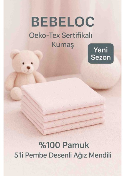 Bebek Ağız Mendili Pembe Oeco-Tex Sertifikalı %100 Pamuk 5'li