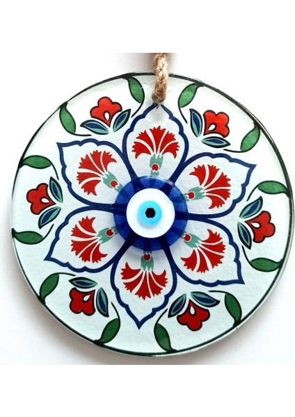 Karanfil Desenli Nazar Boncuklu Füzyon Cam Duvar Süsü