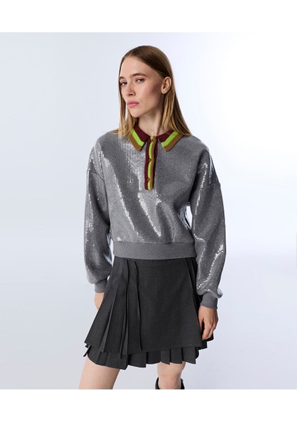 PAYETLİ KONTRAST YAKA SWEATSHIRT TW6250091046036 modelleri
