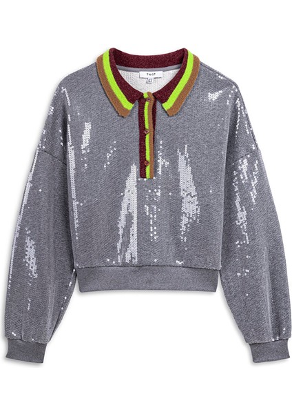 PAYETLİ KONTRAST YAKA SWEATSHIRT TW6250091046036 indirimleri