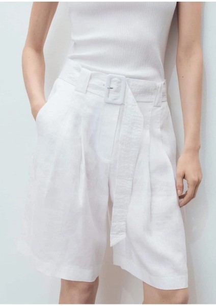 Keten Karışımlı Kemerli Bermuda Şort fiyatları
