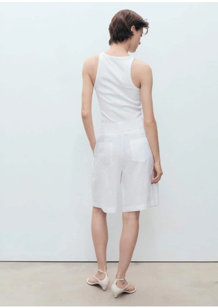 Keten Karışımlı Kemerli Bermuda Şort modelleri