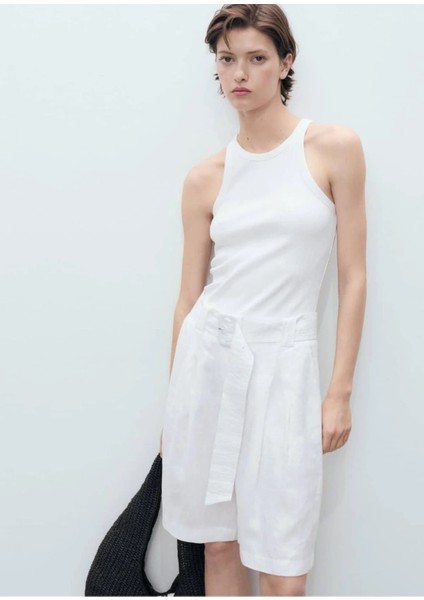 Keten Karışımlı Kemerli Bermuda Şort fırsatları