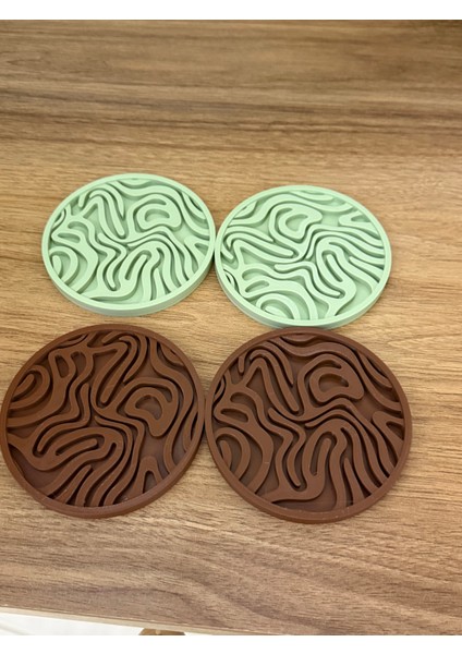 Modern Desenli Bardak Altlığı Seti – 4’lü 3D Tasarım (Yeşil & Kahverengi) fiyatları