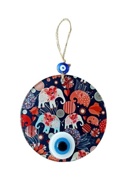 Nazar Boncuklu Fil Desenli Duvar Süsü Füzyon Cam Filli Duvar Dekoru