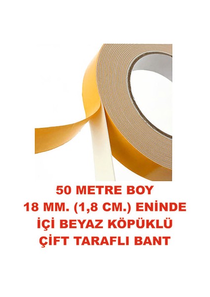 Çift Taraflı Köpük Bant 50 M. Uzunlukta 18 mm Eninde