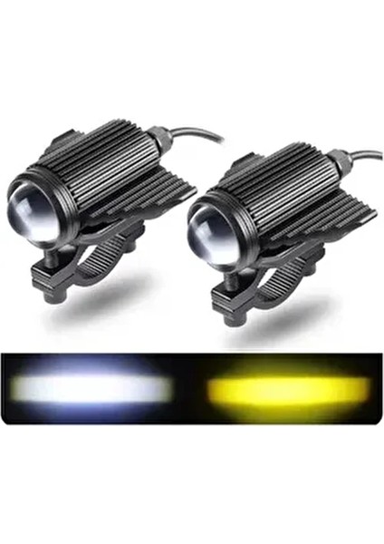 Oto Çizgi Motosiklet Sis Farı Kiti 2 Li Mercekli Yüksek Işıklı Beyaz ve Sarı 4800lm