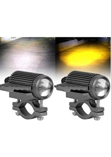 Oto Çizgi Motosiklet Sis Farı Kiti 2 Li Mercekli Yüksek Işıklı Beyaz ve Sarı 4800lm