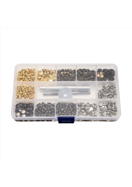 Deri Perçinler Kiti 4 Renk 2 Boyut 240 Pc Sabitleme Aletlerine Sahip Boru Şeklindeki Metal Saplamalar Çift Kapak Perçinleri Deri Perçinleri (Yurt Dışından)