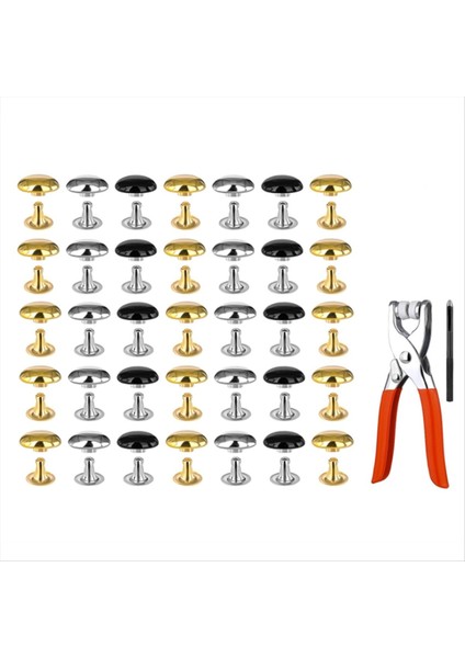 180 Set Deri Perçinler 8mm Çift Yuvarlak Kapak Deri Perçin 3 Renk Kapları Deri Perçin Metal Saplamalar Sabitleme Aletleri (Yurt Dışından)