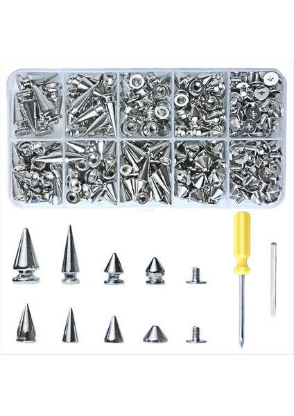 354 Pcs Punk Spike ve Studs Kit 8 Boyutlu Koni Sivri Deri ve Punk Tarzı Kıyafetler Için Metal Ağaç Ani Çiviler (Yurt Dışından)
